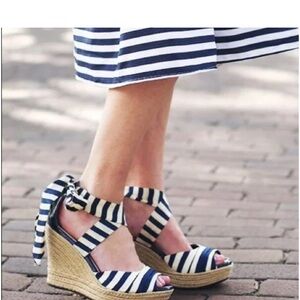 UGG Navy and White Striped Wedge Sandals
